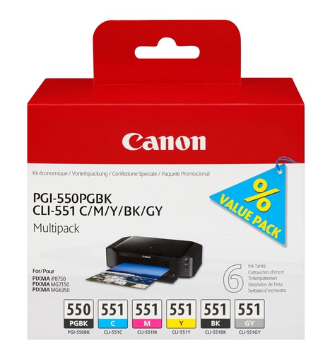 [IO-4603628] Cartuccia CANON originale  6496B005, CLI-551, PGI-550