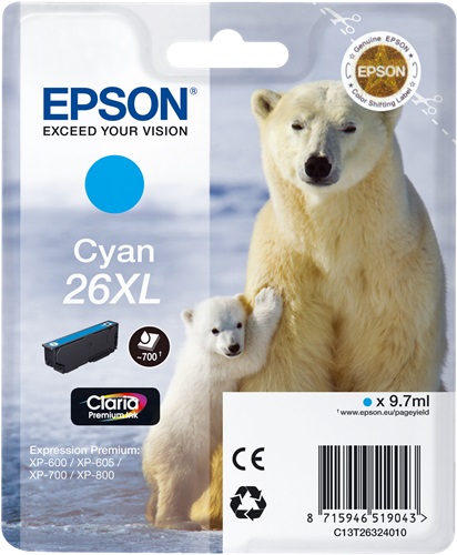 [IO-4607790] Cartuccia EPSON originale  26XL, C13T26324010, C13T26324012